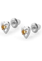 terrific teeny white gold heart yellow birthstone baby earrings